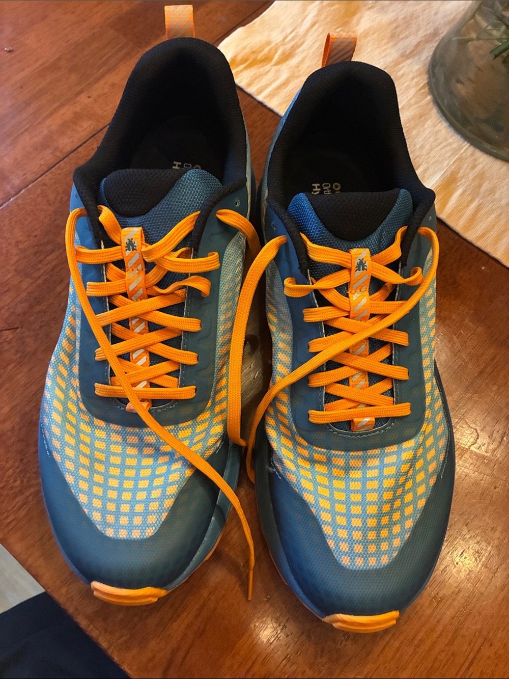 Men's Blue Athletic Shoes with Orange Accents